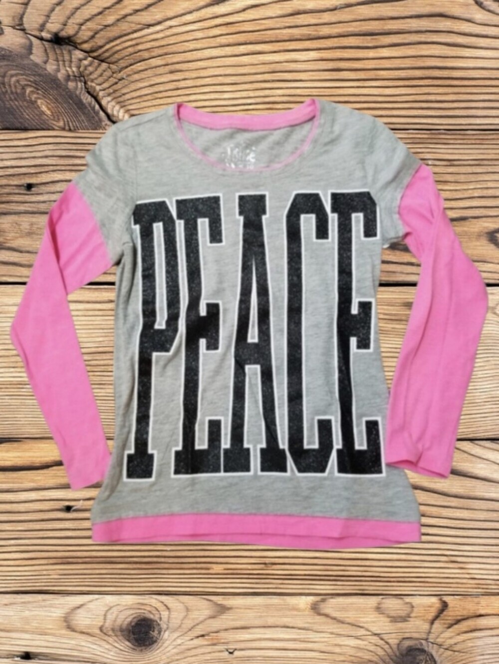 GIRLS JUSTICE -PEACE SIGN PINK & GRAY LONG SLEEVE
